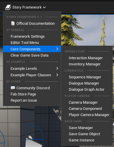 Story Framework 工具栏菜单